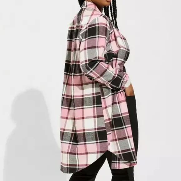 Torrid Pink and Black Plaid Shacket Shirt Torrid Size 0/L/12 NWT - Picture 8 of 8